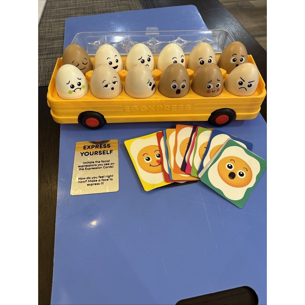 Battat Eggspress Bus Activity Toy w/ 12 Emotion Eggs, Shapes Colors Complete.